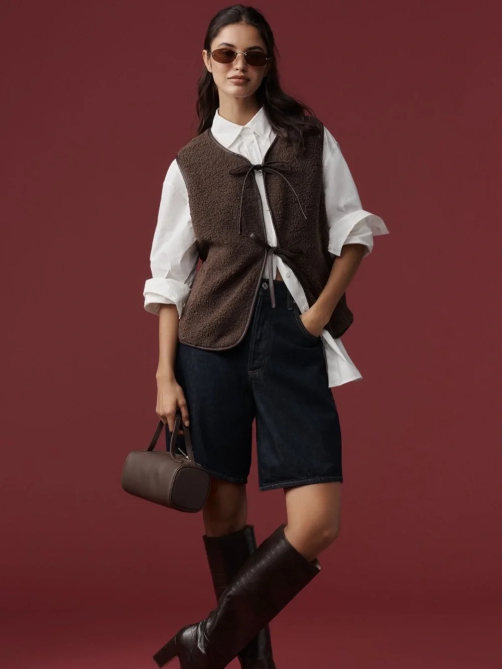 NWT anthropologie faux shearling tie front vest - Picture 2 of 5